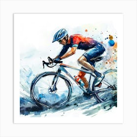 Watercolor Illustration Of A Cyclist Art Print