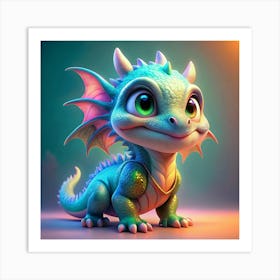 Cute Blue Dragon With Golden Necklace Art Print