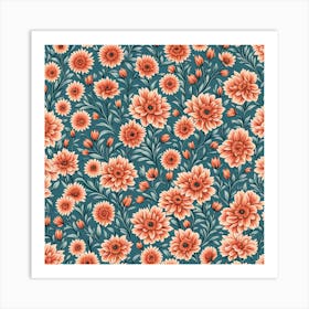 floral pattern Dusty Teal, muted Coral, 217 Art Print