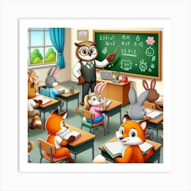 Cartoon Owls In Classroom Art Print