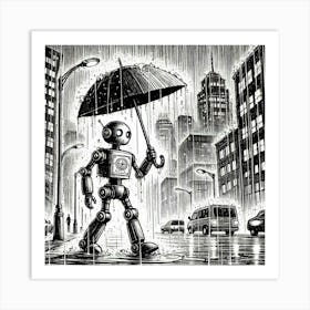 Robot In The Rain 2 Art Print