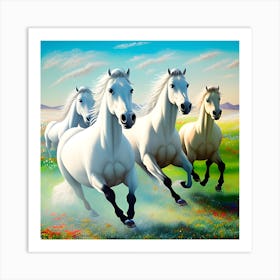 A Surreal Masterpiece Of White Horses Running Through A Field Filled With Oversized Vibrant 963659955 Art Print