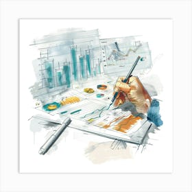 Businessman Drawing Graphs Art Print