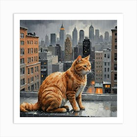 Cat In The Rain Art Print