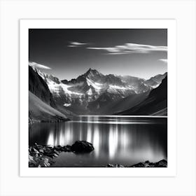 Black And White Mountain Lake 17 Art Print