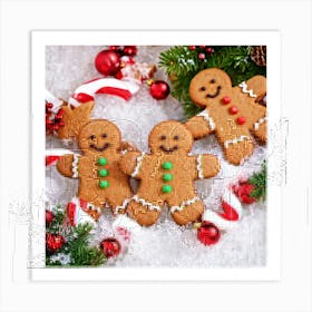 Gingerbread Men In Various Poses Camaraderie Radiating From Their Arrangement Nestled Amongst A Se Art Print