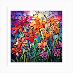 Stained Glass Lilies Art Print