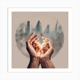 Two Hands Holding A Heart 1 Art Print