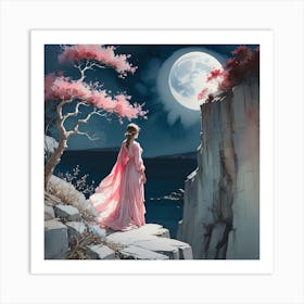 Moonlight on the cliff Art Print