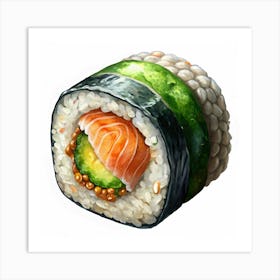 Watercolor Illustration Of A Sushi Roll Art Print