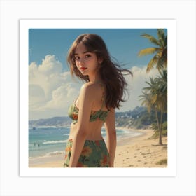 Asian Girl On The Beach 1 Art Print