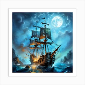 Pirate Ship In The Ocean Art Print