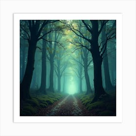 A Mystical Forest With Glowing Trees And Floating, Ethereal Wisps Of Light 1 Art Print