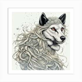 Wolf ink painting Art Print