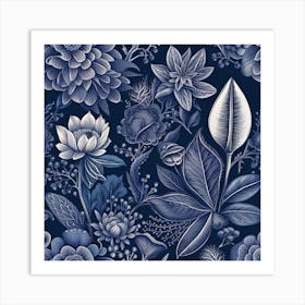 Floral Pattern In Blue And White Art Print