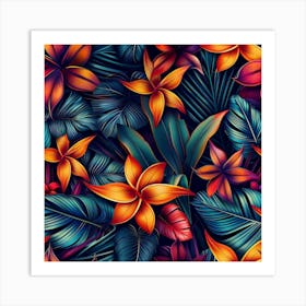 Tropical Flowers Seamless Pattern Art Print