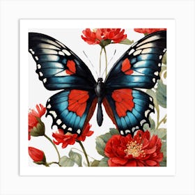 Butterfly On Roses Art Print