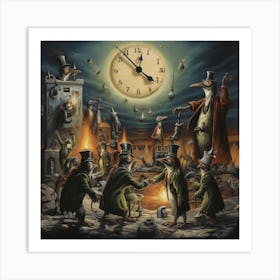 Penguins And Clocks Art Print