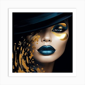 Gold And Blue Makeup Art Print