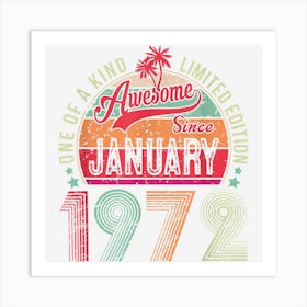 51 Years Old Gift January 1972 Limited Edition 51th Birthday Art Print