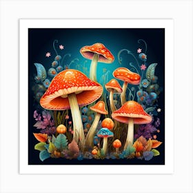 Mushrooms In The Forest 71 Art Print