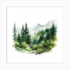 Watercolor Forest Landscape Art Print