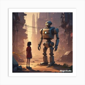 Lonely Girl And Her Robot In A World Where No One Else Is Alive Art Print