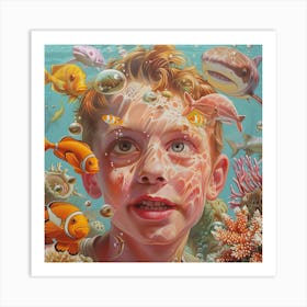 Boy In The Ocean Art Print