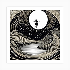 A Linocut Piece Depicting A Mysterious Figure in dreams Art Print