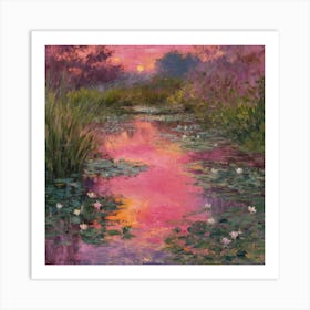 Tranquil Reflections Monet Inspired Painting Of A Serene Pond (2) Art Print