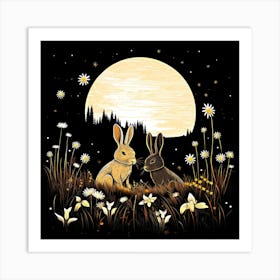 Rabbits In The Meadow Art Print