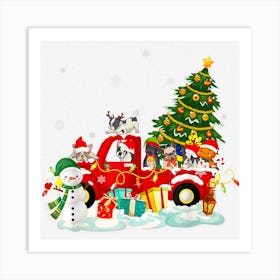 French Bulldog Dog On Red Truck Christmas Pajama Xmas Tree Art Print