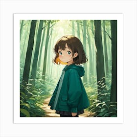 Anime Girl In The Forest 2 Art Print