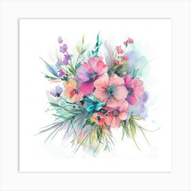 Watercolor Flowers Bouquet Art Print