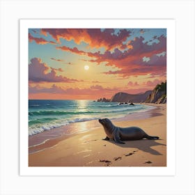 Sea Lion At Sunset Art Print