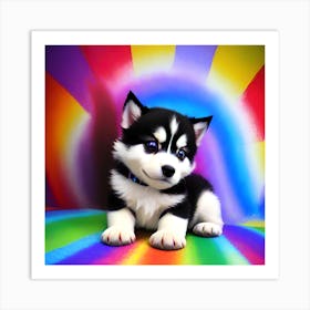 Husky Puppy rainbow Art Print