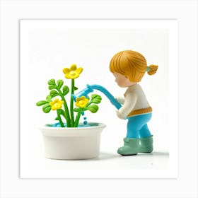 Little Girl Watering Flowers Art Print