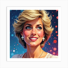 Vibrant Watercolor Of Princess Diana, Framed By Swirling Colorful Lights Art Print