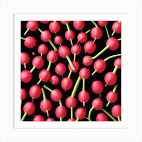 Red Berries On Black Background Art Print