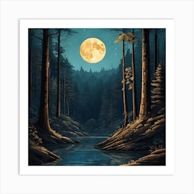 Full Moon In The Forest Art Print