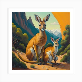 Kangaroo And Joey Art Print