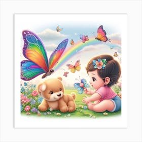 Baby, Schmetterlinge, Hund Art Print