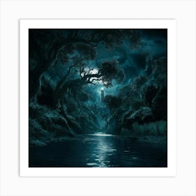 Dark Forest In The Moonlight Art Print