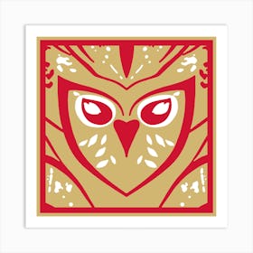 Chic Owl Red And Mustard Art Print