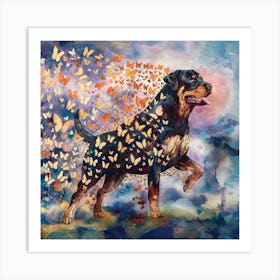 Rottweiler With Butterflies Art Print