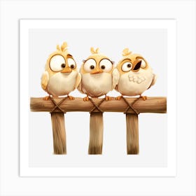 Three Chickens On A Fence Art Print