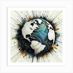 Earth Globe - Abstract Line Art Illustration 95 Art Print