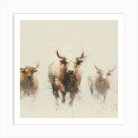 Bulls In The Snow Art Print