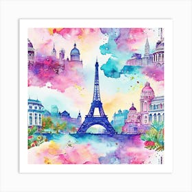 Watercolor Wanderlust A Dreamy Watercolor Featuring Pastel Landmarks, Travel Posters A Retro-Inspired Travel Posters Showcasing Iconic Destination Art Print