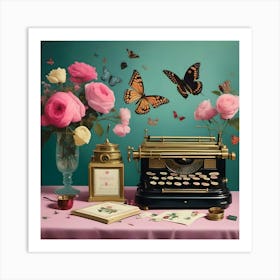 Typewriter With Butterflies Art Print